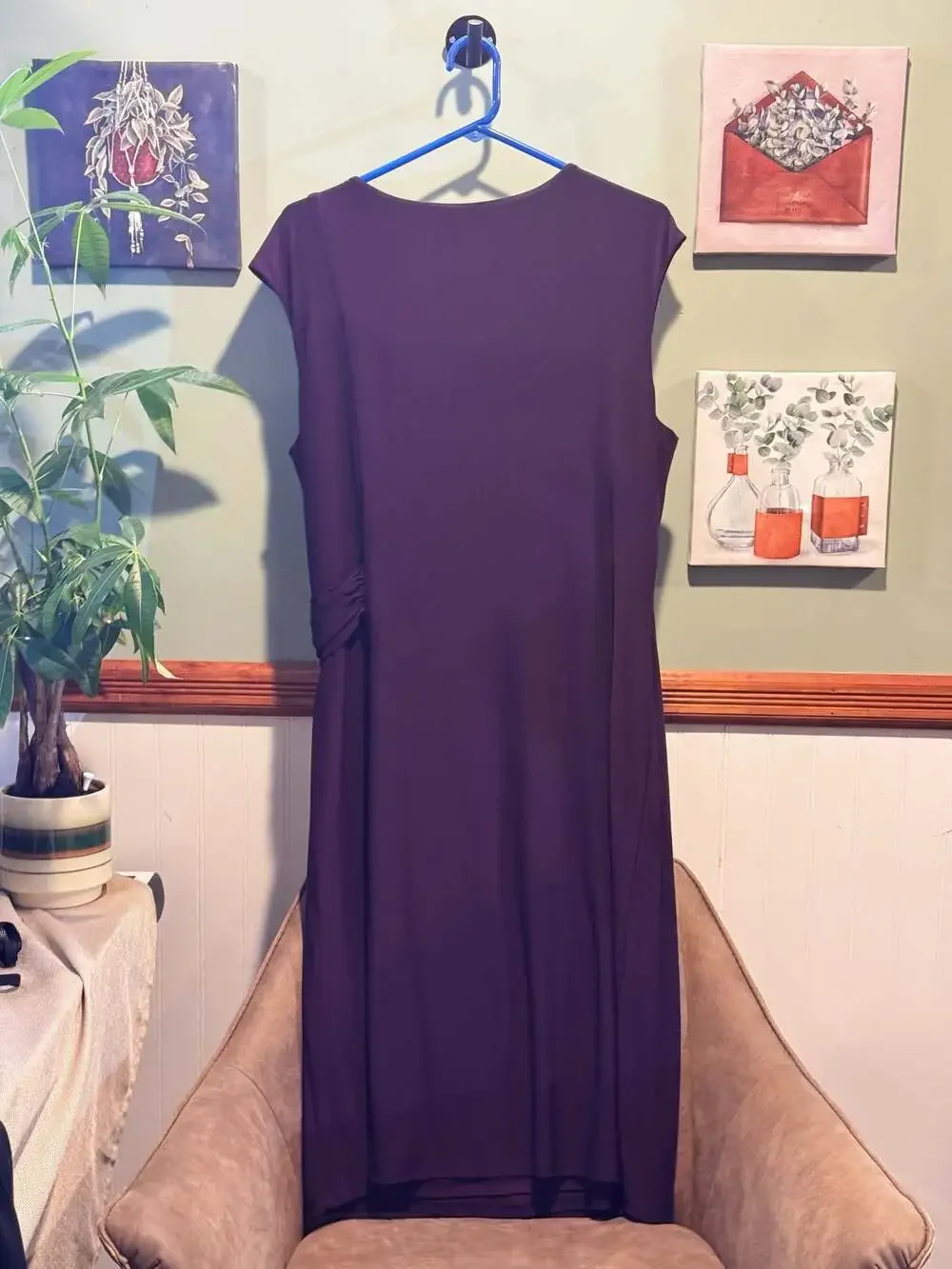 Lauren Ralph Lauren Sleeveless Ruched Jersey Sheath Dress in Deep Purple - Picture 2 of 3